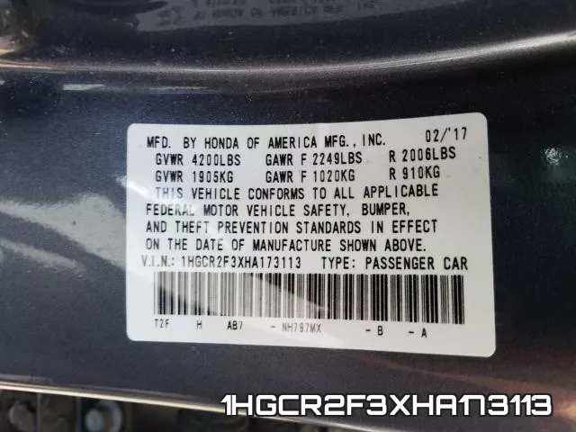 1HGCR2F3XHA173113 фото 2
