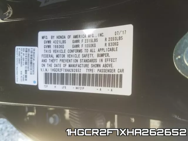 1HGCR2F7XHA262652 фото 2