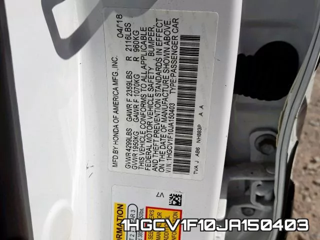 1HGCV1F10JA150403 фото 2