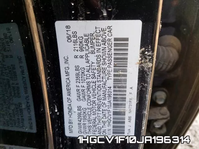 1HGCV1F10JA196314 фото 2