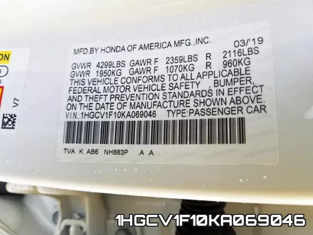 1HGCV1F10KA069046 фото 2
