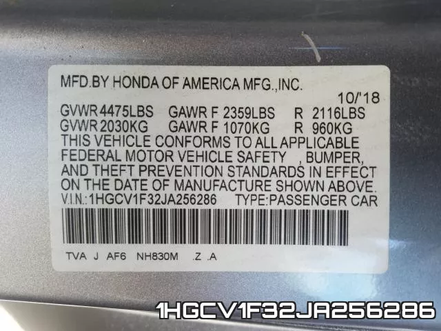 1HGCV1F32JA256286 фото 2