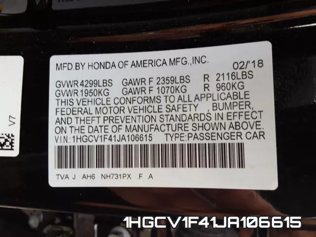 1HGCV1F41JA106615 фото 2