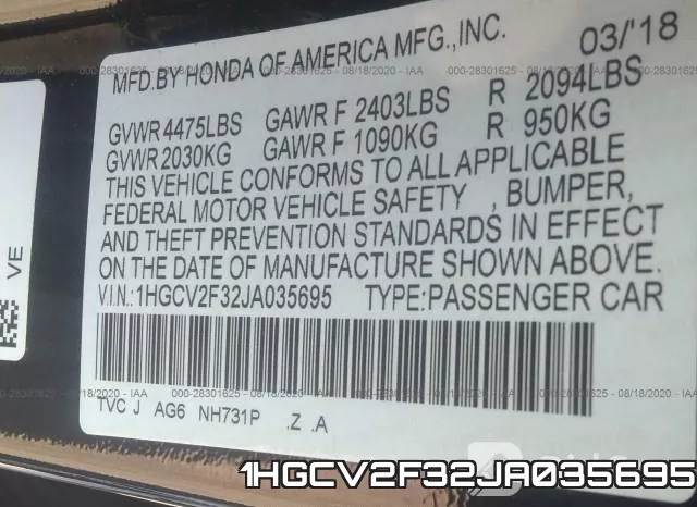 1HGCV2F32JA035695 фото 10