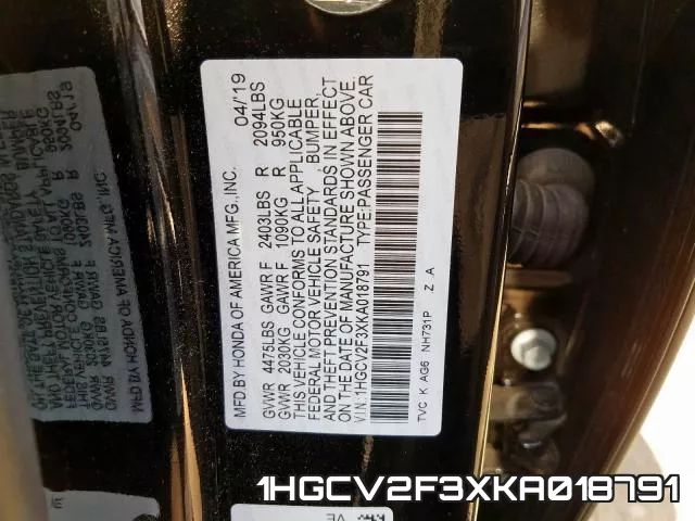 1HGCV2F3XKA018791 фото 2