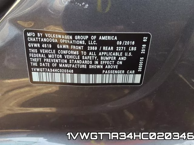 1VWGT7A34HC020346 фото 2