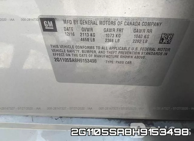 2G1105SA8H9153498 фото 10