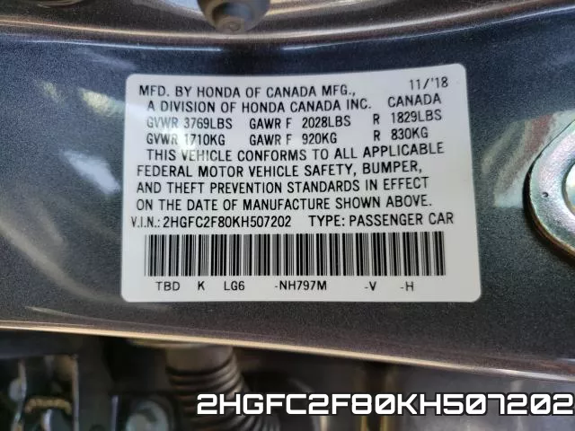 2HGFC2F80KH507202 фото 2