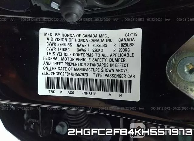 2HGFC2F84KH557973 фото 10