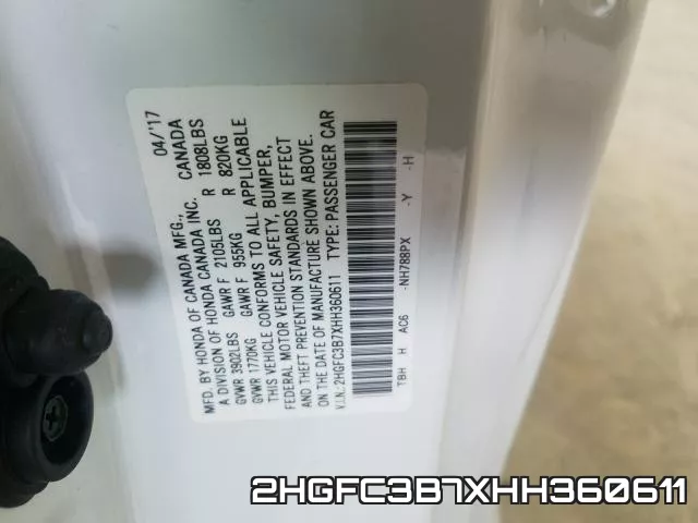 2HGFC3B7XHH360611 фото 2