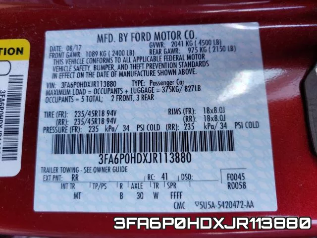 3FA6P0HDXJR113880 фото 2