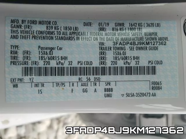 3FADP4BJ9KM127362 фото 2