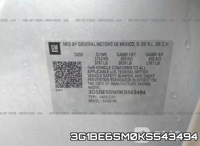 3G1BE6SM0KS543494 фото 10