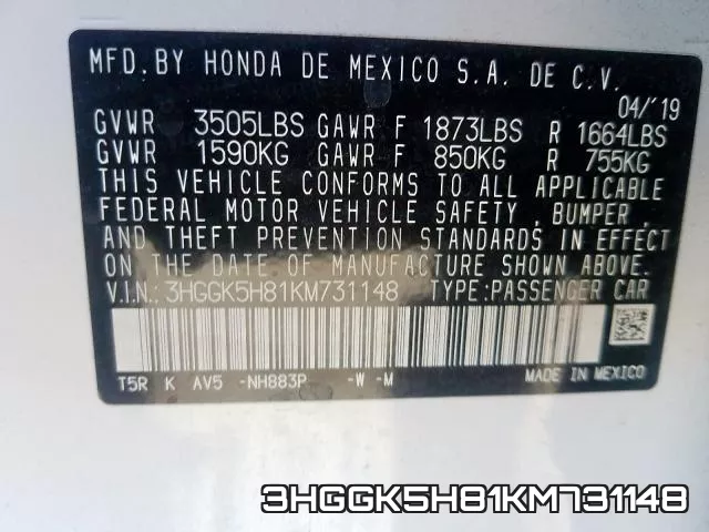 3HGGK5H81KM731148 фото 2