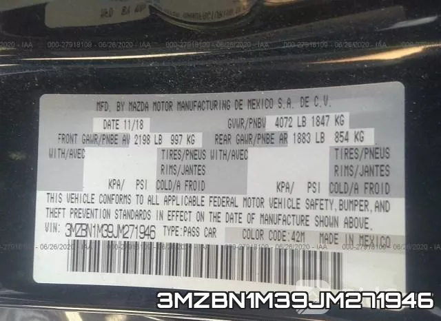 3MZBN1M39JM271946 фото 10
