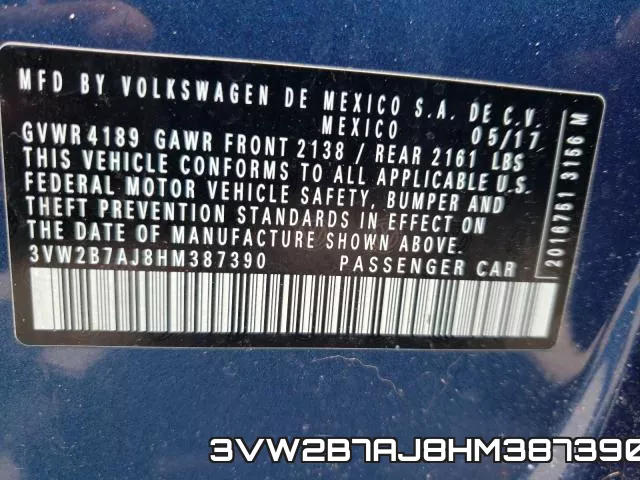 3VW2B7AJ8HM387390 фото 2