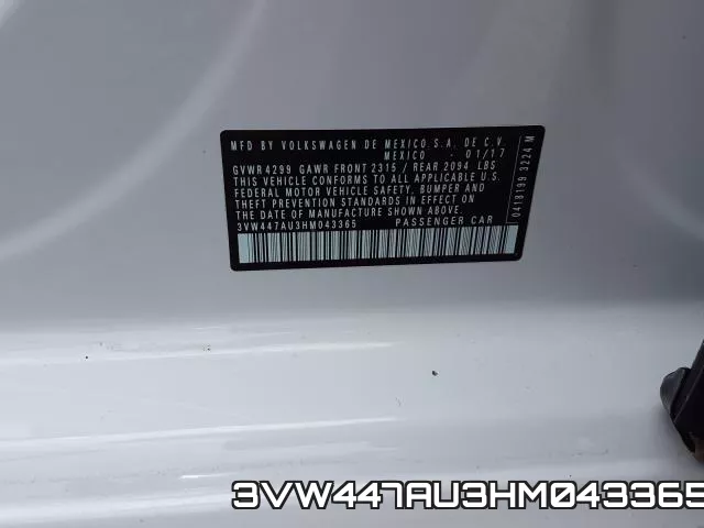 3VW447AU3HM043365 фото 2