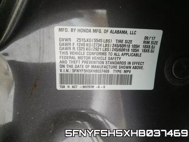 5FNYF5H5XHB037469 фото 2