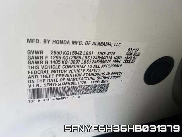 5FNYF6H36HB031379 фото 2
