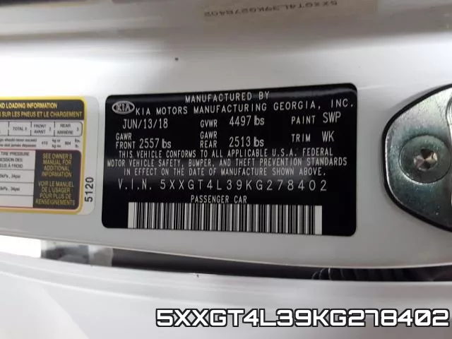 5XXGT4L39KG278402 фото 2