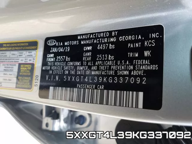 5XXGT4L39KG337092 фото 2