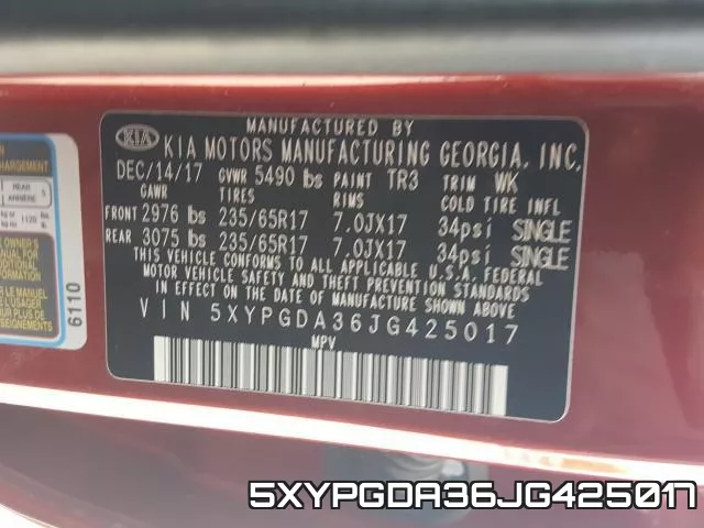 5XYPGDA36JG425017 фото 2