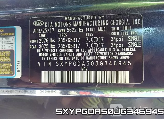 5XYPGDA50JG346945 фото 10