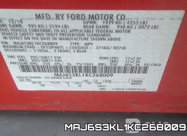 MAJ6S3KL1KC268009 фото 10