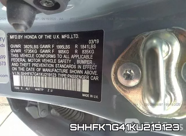 SHHFK7G41KU219123 фото 10