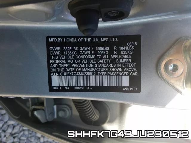 SHHFK7G43JU230512 фото 2