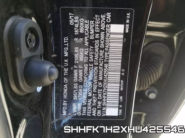 SHHFK7H2XHU425546 фото 2