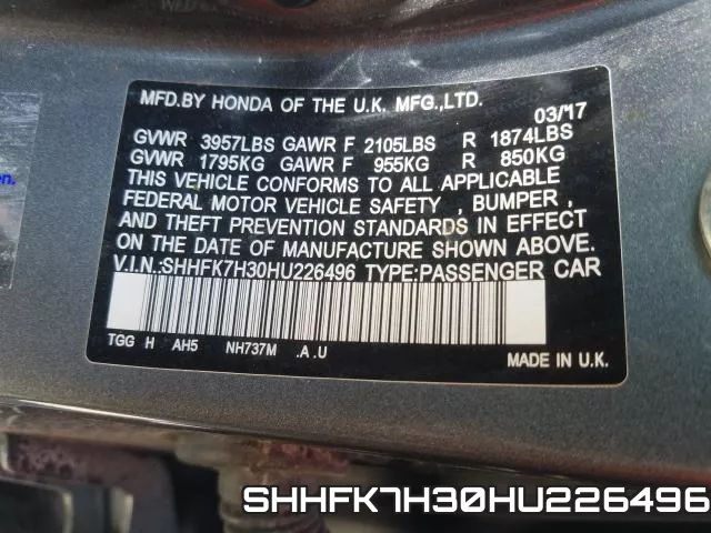 SHHFK7H30HU226496 фото 2