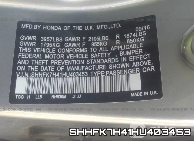 SHHFK7H41HU403453 фото 10