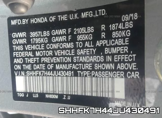 SHHFK7H44JU430491 фото 10