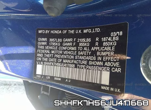 SHHFK7H56JU417668 фото 10