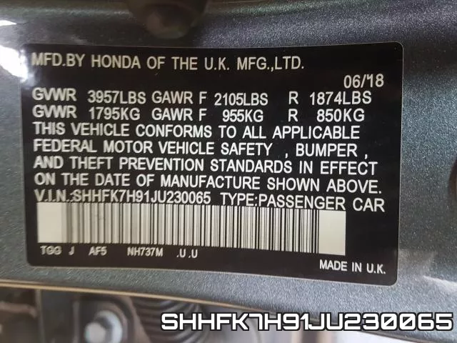 SHHFK7H91JU230065 фото 2