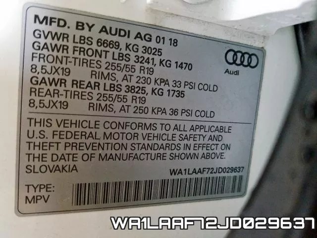 WA1LAAF72JD029637 фото 2