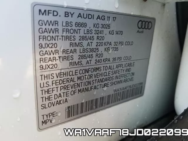 WA1VAAF78JD022099 фото 2