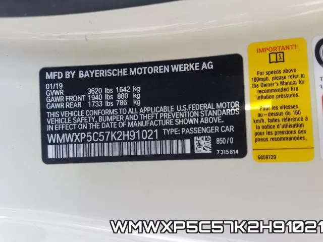 WMWXP5C57K2H91021 фото 2