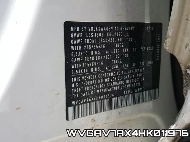 WVGAV7AX4HK011976 фото 2