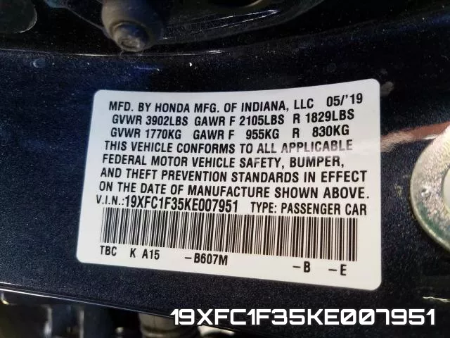 19XFC1F35KE007951 фото 2