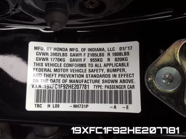 19XFC1F92HE207781 фото 2