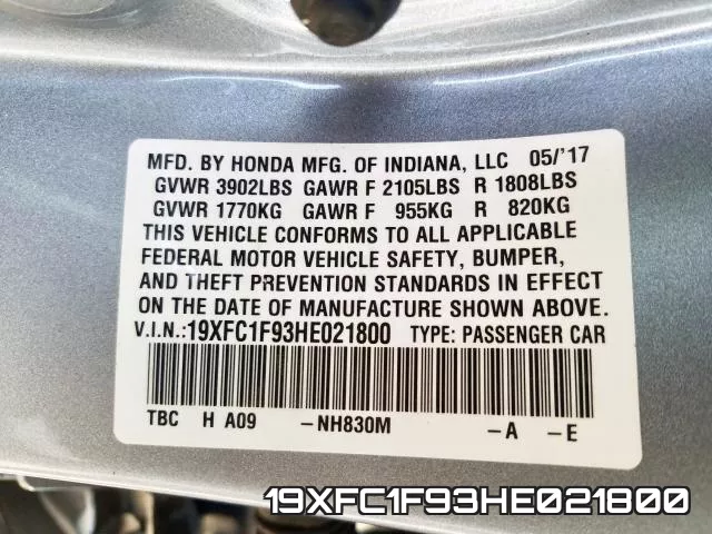 19XFC1F93HE021800 фото 2