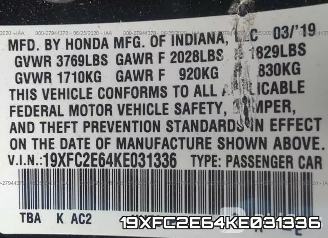 19XFC2E64KE031336 фото 10