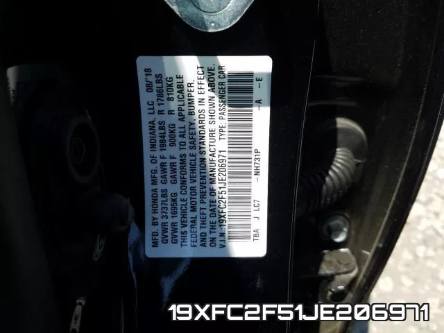 19XFC2F51JE206971 фото 2