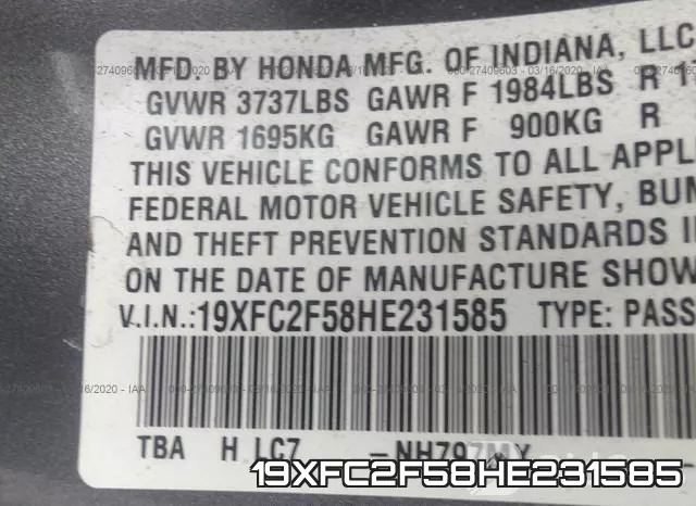 19XFC2F58HE231585 фото 10