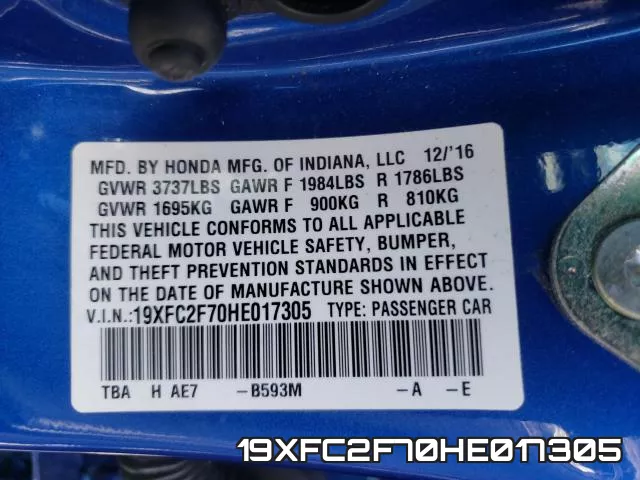 19XFC2F70HE017305 фото 2