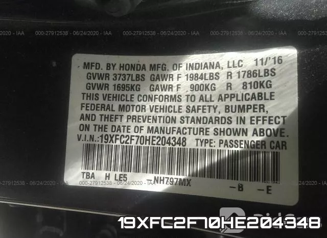 19XFC2F70HE204348 фото 10
