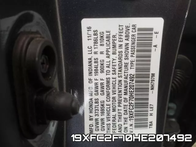 19XFC2F70HE207492 фото 2