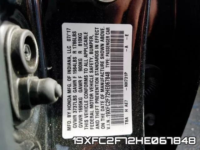 19XFC2F72HE067848 фото 2